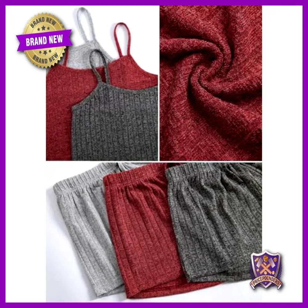 Medium Ribbed Pajama Set Sleeveless Crop Top Shorts Lounge Sleepwear